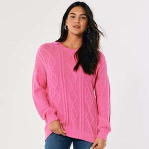 Hollister Oversized Cable-Knit Hot Pink Sweater Small